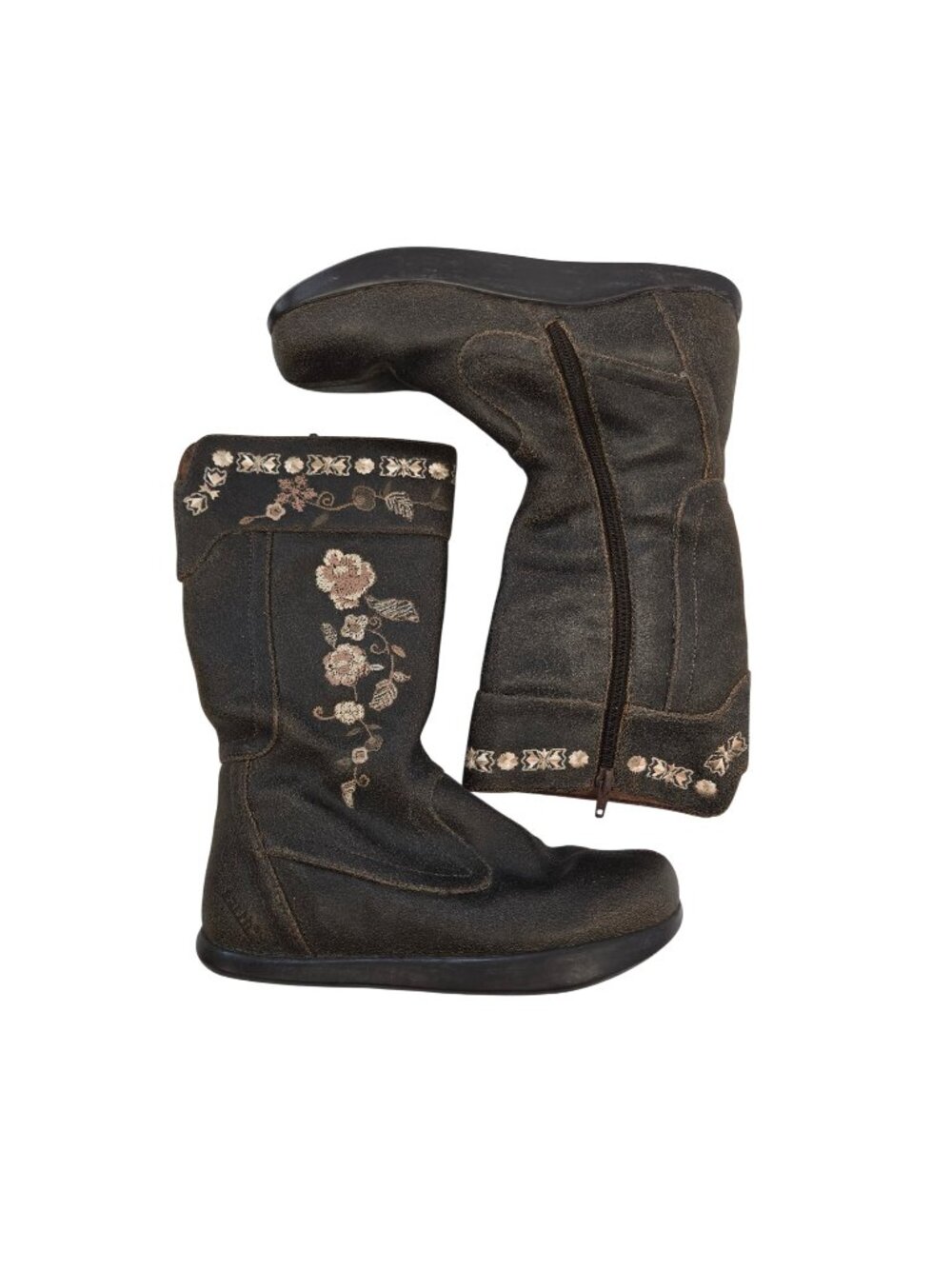 Earth Aroma Leather Embroidered Calf High Boots Size 6 - Picture 1 of 7